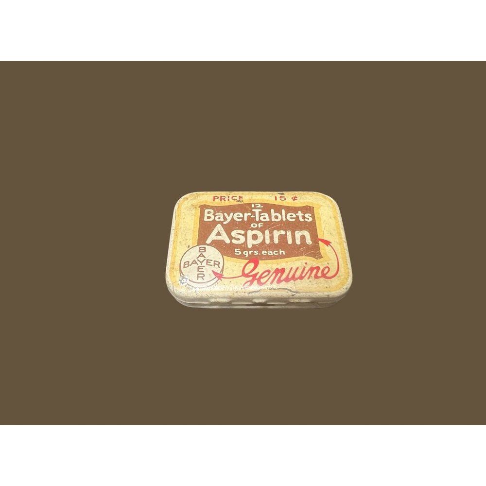 Vintage Bayer Aspirin Tablet hinged metal tin 15 cents held 12 tablets hinged